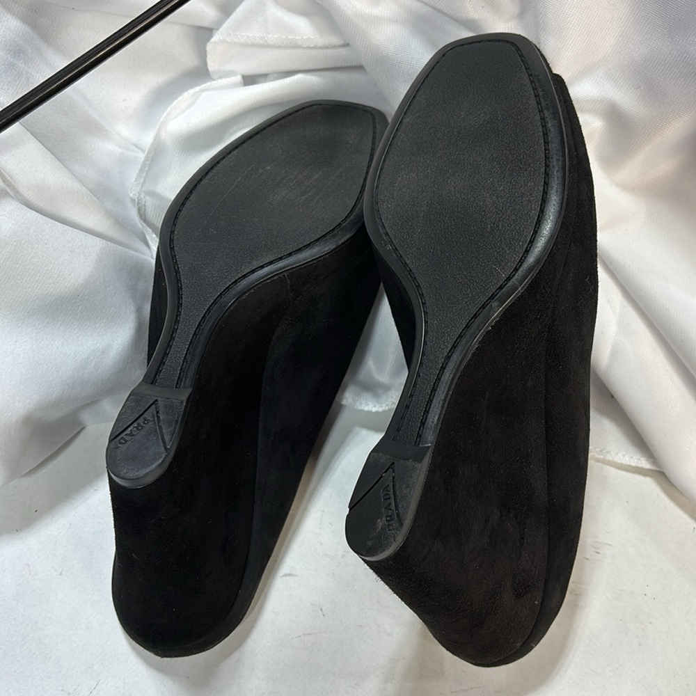Prada Authentic black Calzature Donna Camoscio Suede Mule/Slides wedge shoes - Picture 8 of 9